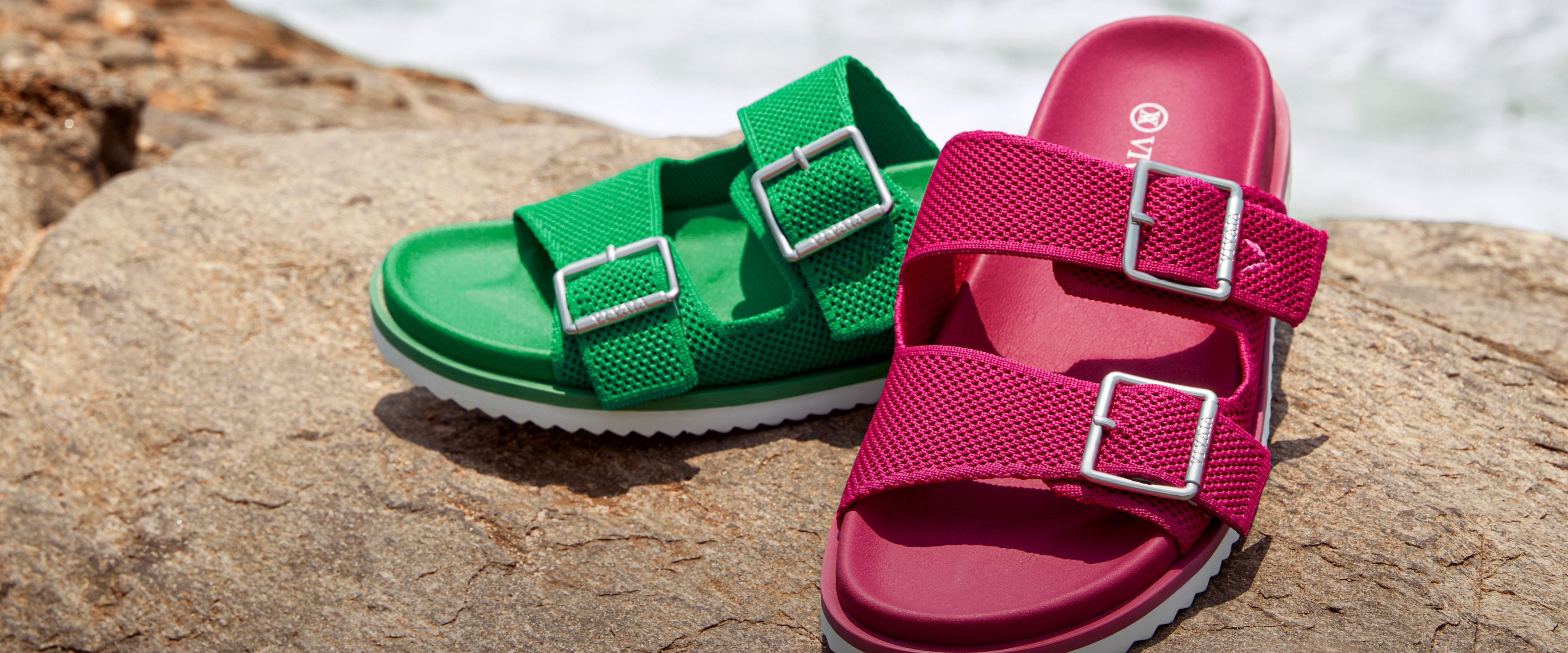 Jete Nubuck Double Buckle Slides in Light Taupe